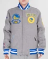 Golden State Warriors Crest Emblem Heather Grey Varsity Jacket
