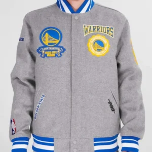 Golden State Warriors Crest Emblem Heather Grey Varsity Jacket