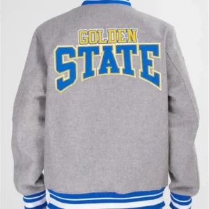 Golden State Warriors Crest Emblem Heather Grey Varsity Jacket Back