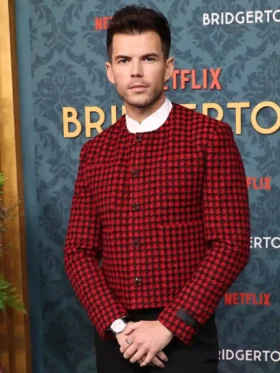 Luke Newton Bridgerton S03 Premiere Red Wool Jacket On Sale