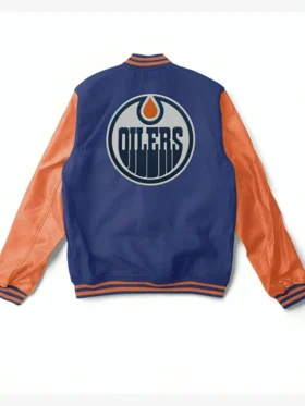 NHL Edmonton Oilers Blue And Orange Varsity Jacket On Sale