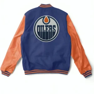 NHL Edmonton Oilers Blue And Orange Varsity Jacket On Sale