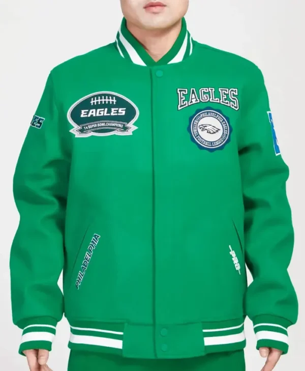 Philadelphia Eagles Crest Emblem Kelly Green Varsity Jacket