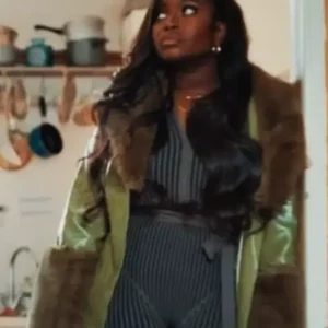 Queenie 2024 Cristale Deabreu Green Leather Coat