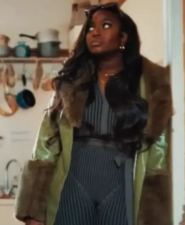 Queenie 2024 Cristale Deabreu Green Leather Coat