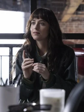 Shop Dakota Johnson Am I OK Varsity Black Jacket