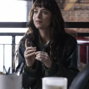 Shop Dakota Johnson Am I OK Varsity Black Jacket