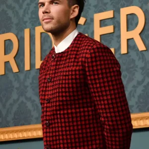Shop Luke Newton Bridgerton S03 Premiere Red Wool Jacket