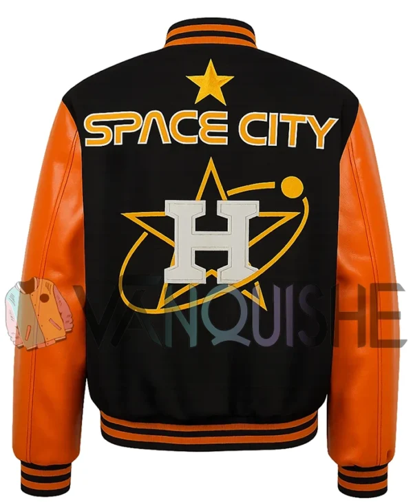 Space City Houston Astros Blue and Orange Varsity Jacket back