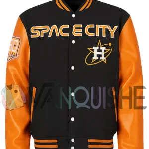 Space City Houston Astros Blue and Orange Varsity Jacket front