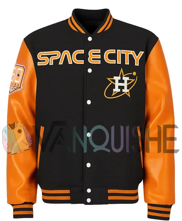 Space City Houston Astros Blue and Orange Varsity Jacket front