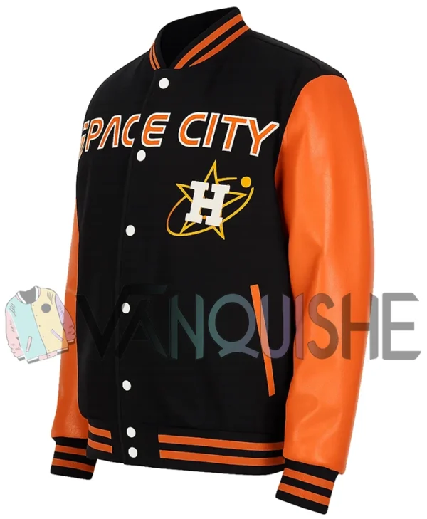 Space City Houston Astros Blue and Orange Varsity Jacket left