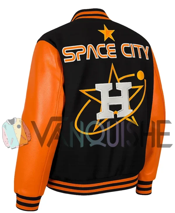 Space City Houston Astros Blue and Orange Varsity Jacket left back