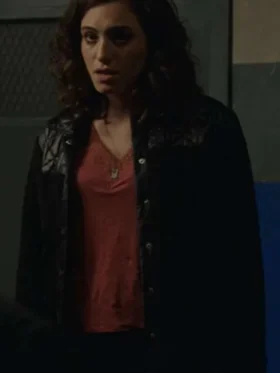 Tess Ross Blue Bloods S14 Black Shearling Jacket front