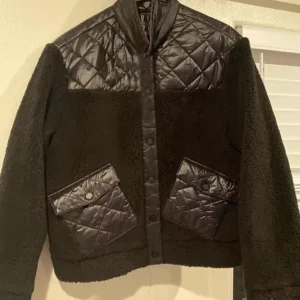 Tess Ross Blue Bloods S14 Black Shearling Jacket shoot front