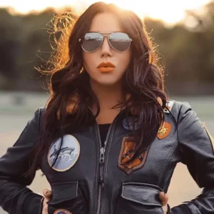 Top Gun Cropped Patches Black Bomber Sherpa Leather Jackets
