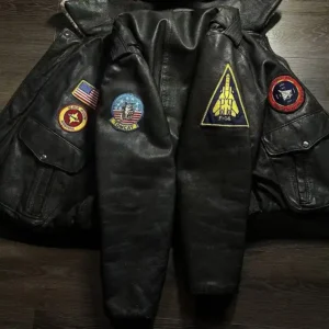 Top Gun F-14 Tomcat Pilot Black Leather Jacket back