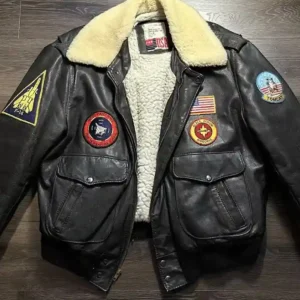 Top Gun F-14 Tomcat Pilot Black Leather Jacket front