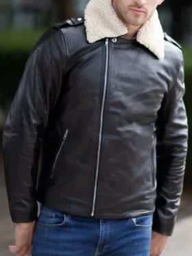 Black Leather Jacket with Black Fur Collar
