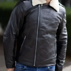 Black Leather Jacket with Black Fur Collar