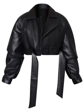 Black Oversized Belted Hem Cropped Biker Jacket