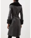 Black Shearling Cuff And Collar Leather Coat