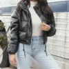 Buy Faux Leather Puffer Jacket For Sale