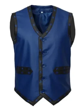 Buy The Warriors Blue Biker Real Leather Vest Halloween Costume