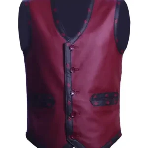 Buy The Warriors Maroon Biker Real Leather Vest Halloween Costume