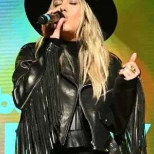 Country Power Players Lainey Wilson Black Fringe Leather Jacket