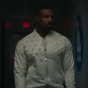 Creed III Michael B. Jordan White Zip Bomber Jacket