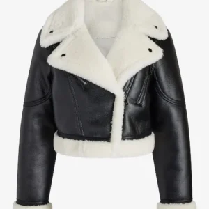 Faux Leather Sherpa Lined Cropped Moto Jacket