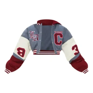 Grey Peached Cotton Graphic Cropped Bomber Jacket