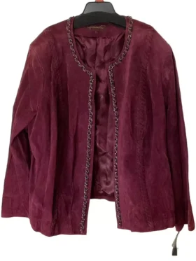 Hal Rubenstein Burgundy Suede Leather Metal Chain Jacket