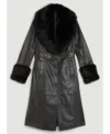 Leather Coat with Fur Collar and Cuffs