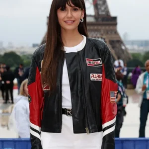 Nina Dobrev Olympics 2024 Leather Jacket On Sale