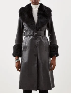 Order Leather Coat Shearling Cuff And with Fur Collar For Sale Men And Women
