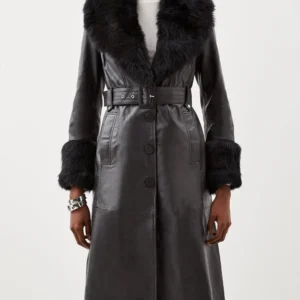 Order Leather Coat Shearling Cuff And with Fur Collar For Sale Men And Women