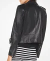 Order Michael Kors Black Biker Leather Moto Jacket For Sale Men And Women