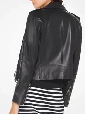 Order Michael Kors Black Biker Leather Moto Jacket For Sale Men And Women