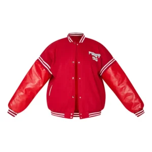 Plus Red Quilted Faux Leather Sleeve Oversized Varsity Bomber Jacket