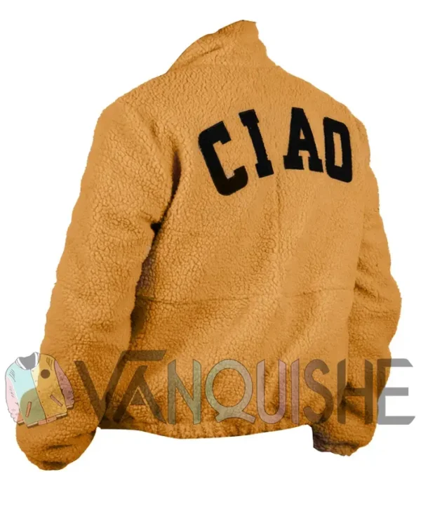 Real Housewives of New Jersey S11 Rachel Fuda CIAO Sherpa Jacket left back