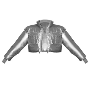 Silver Cropped Puffer Jacket