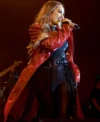 Singer Carolina Ross performs during a concert at Lunario del Auditorio Nacional Mexico Red Faux Leather Jacket