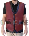 The Warriors Maroon Biker Leather Vest Costume front closure