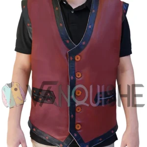 The Warriors Maroon Biker Leather Vest Costume front closure