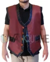 The Warriors Maroon Biker Leather Vest Costume front open