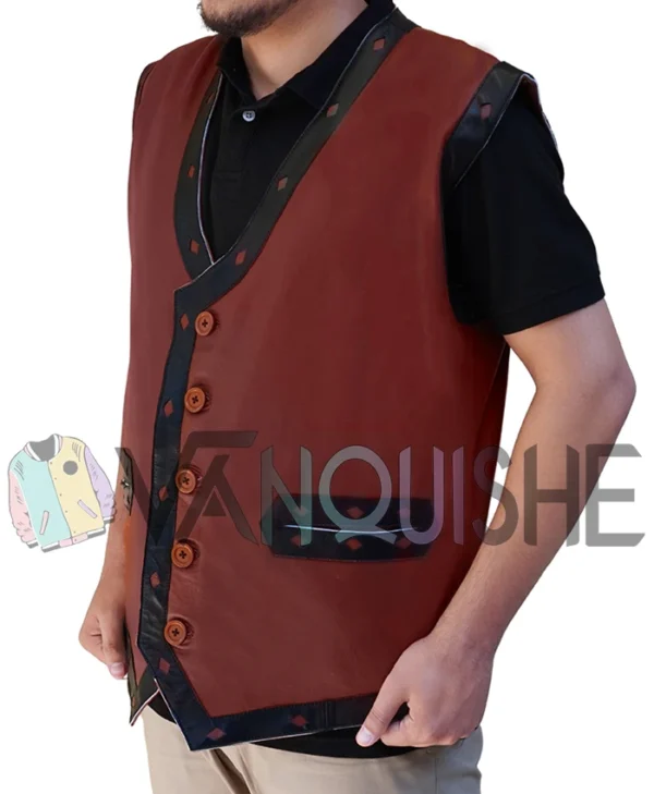 The Warriors Maroon Biker Leather Vest Costume left