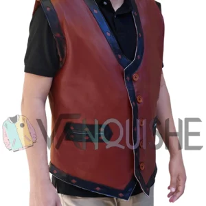 The Warriors Maroon Biker Leather Vest Costume right