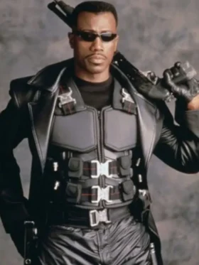 Wesley Snipes Blade Black Leather Buckle Vest
